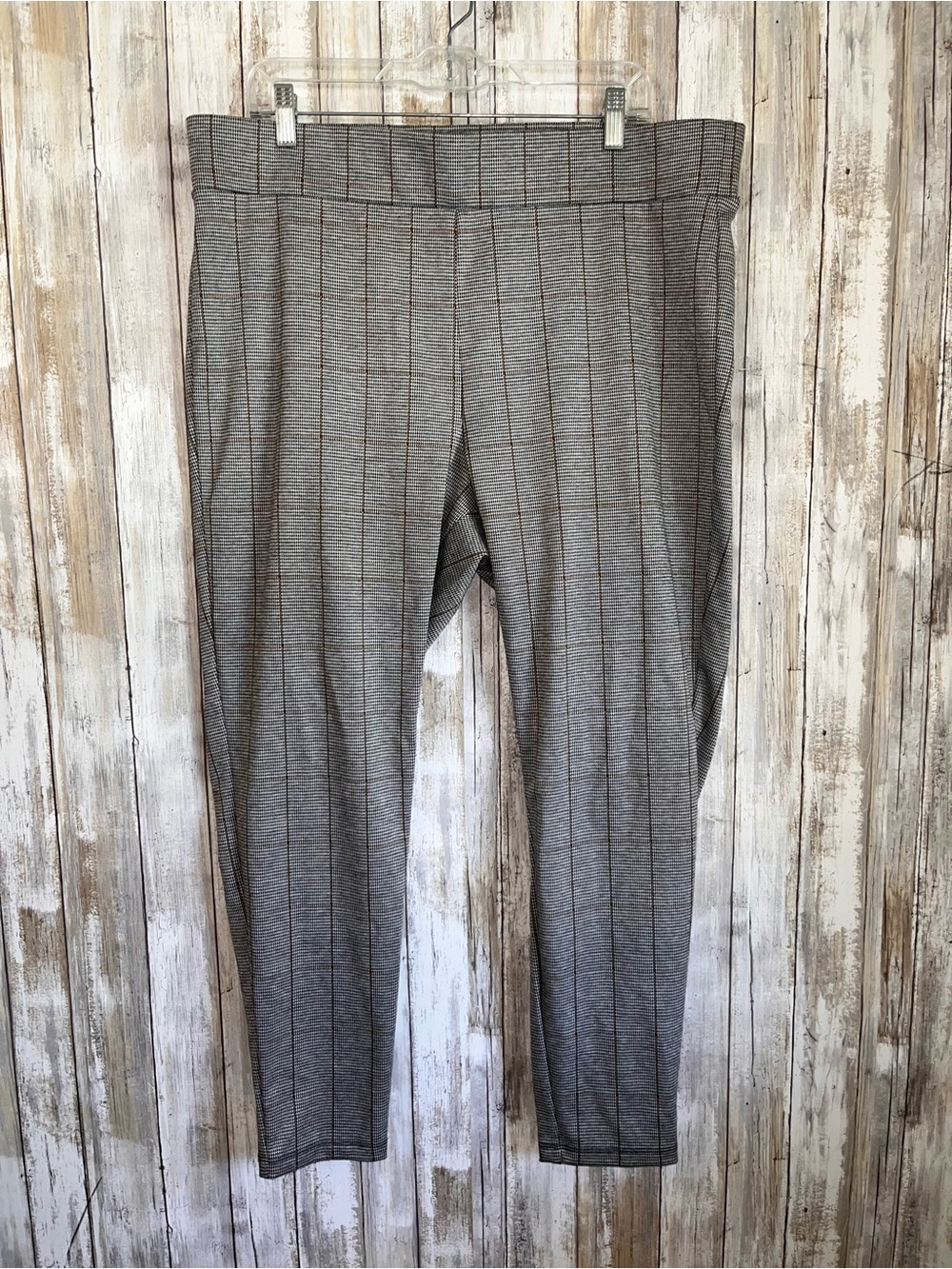 LOFT XXL Pull On Pants Houndstooth Plaid Stretch Career Ankle